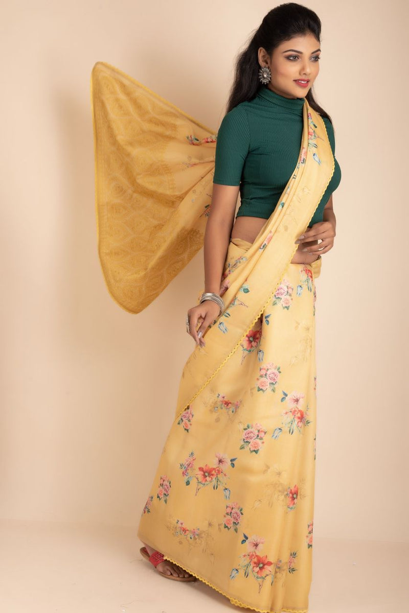 Printed Moonga Satin Saree For Party Wear