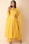 A Line Salwar Suit In Yellow Colour With Palazzo