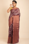 Batik Printed Tussar Silk Saree in Brown Colour