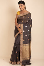 Black Chanderi Silk Saree With Big Booti