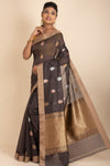 Black Chanderi Silk Saree With Big Booti