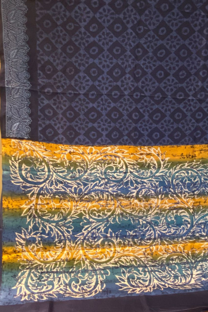 Blue Colour Printed Tussar Saree