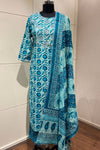 Blue Cotton Salwar Suit With Embroidered Yoke