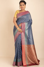 Georgett Khaddi Saree in Blue Colour With Zari Woven