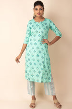 Casual Kurti With Stripe Pant in Sea Green Colour