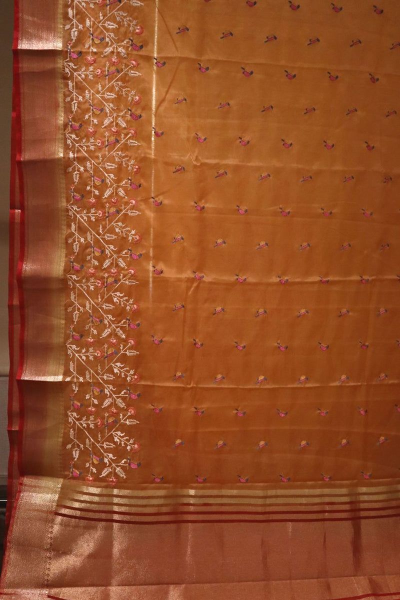 Chanderi Cotton Saree in Orange Colour