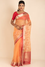 Chanderi Cotton Saree in Orange Colour