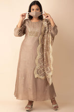 Chanderi Silk Kurti In Copper Colour With Organza Dupatta