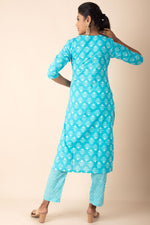 Cotton Kurti With Pant in Sky Blue Colour