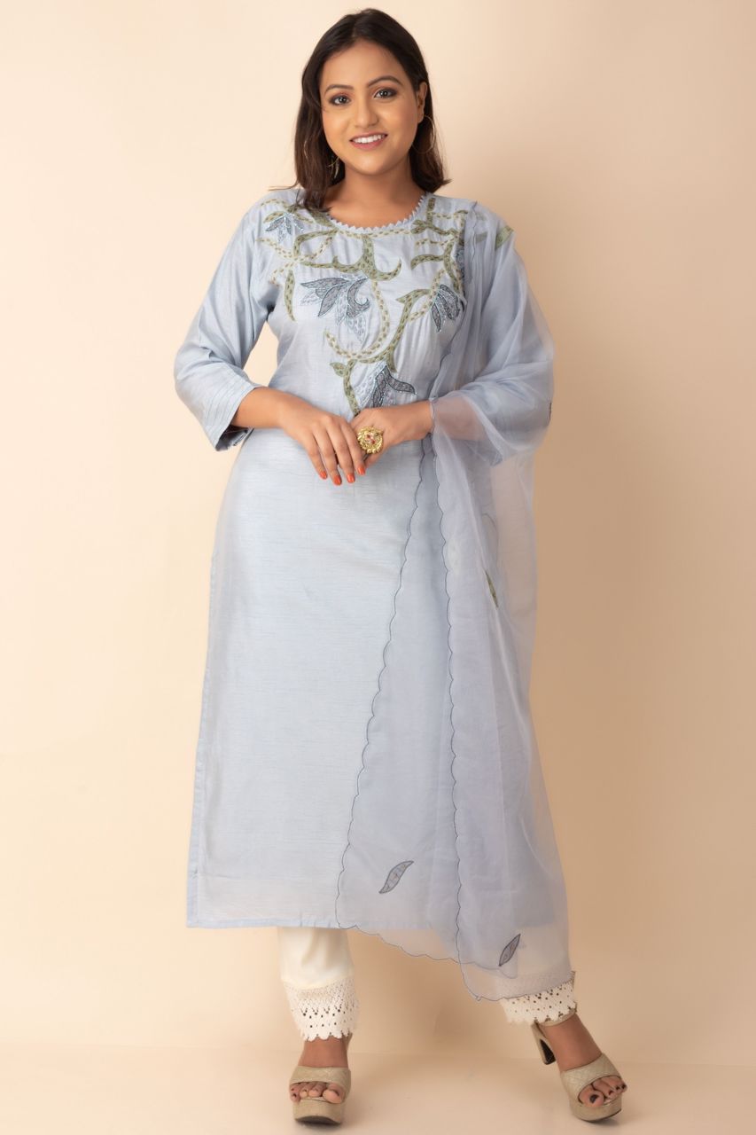 Designer Kurti With Organza Dupatta