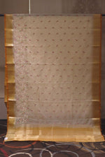 Embroidered Cotton Saree With Bird Motif