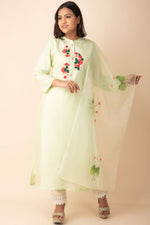 Formal Kurti In Lemon Green With Organza Dupatta