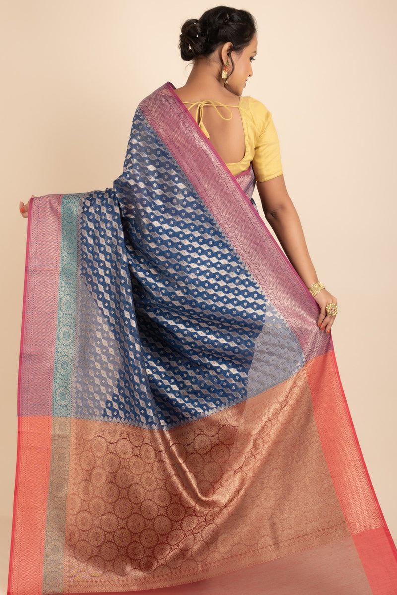 Georgett Khaddi Saree in Blue Colour With Zari Woven