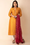 Golden Brown Kurti With Red Chundari Dupatta