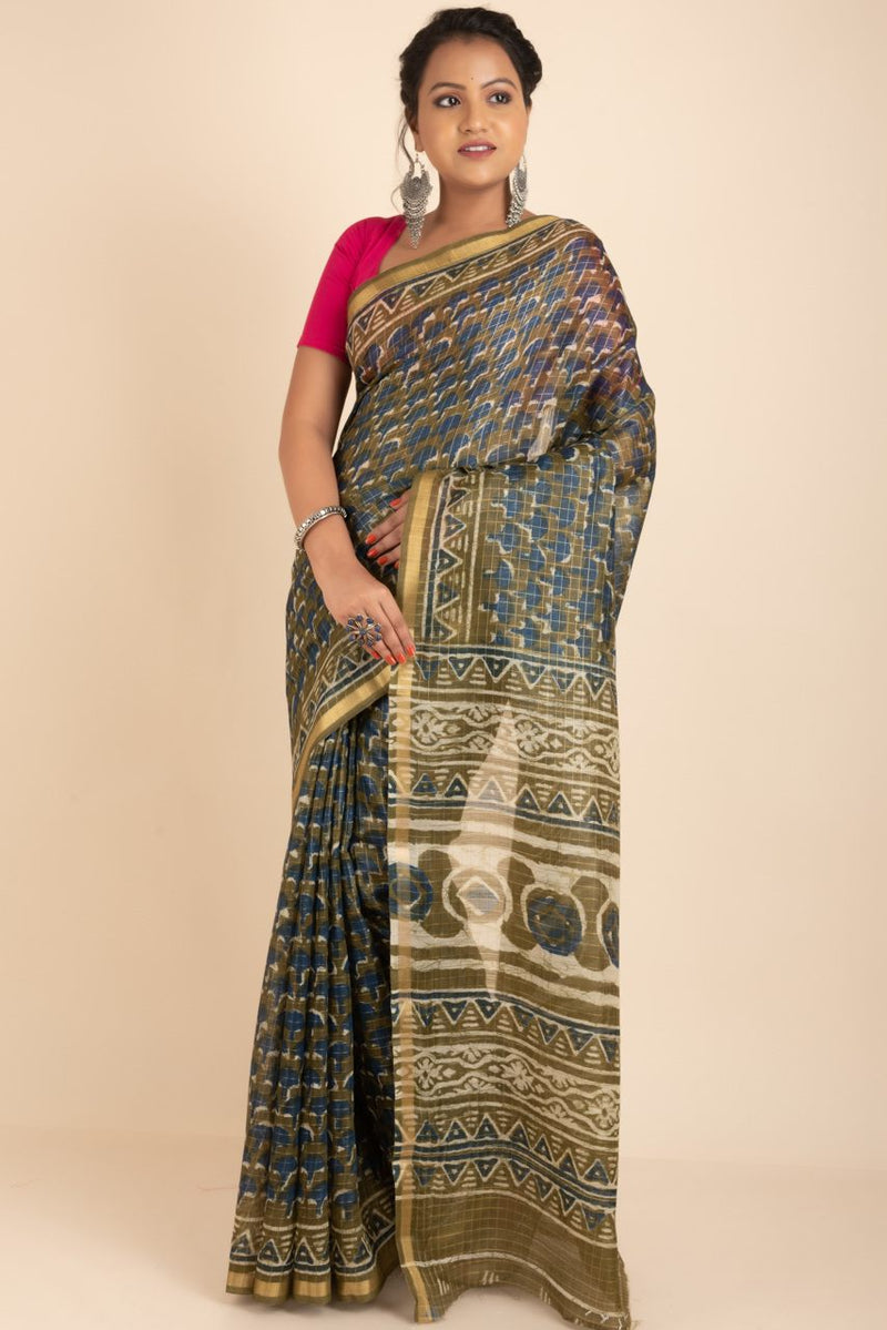 Handloom Cotton Saree With Abstract Prints