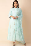 High Neck Long Kurti With Embroidered Dupatta