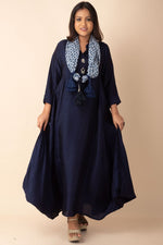 Indo Western Dress With Scarf In Navy Blue Colour