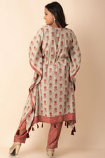 Indo Western Kaftan Set With Printed Bottom