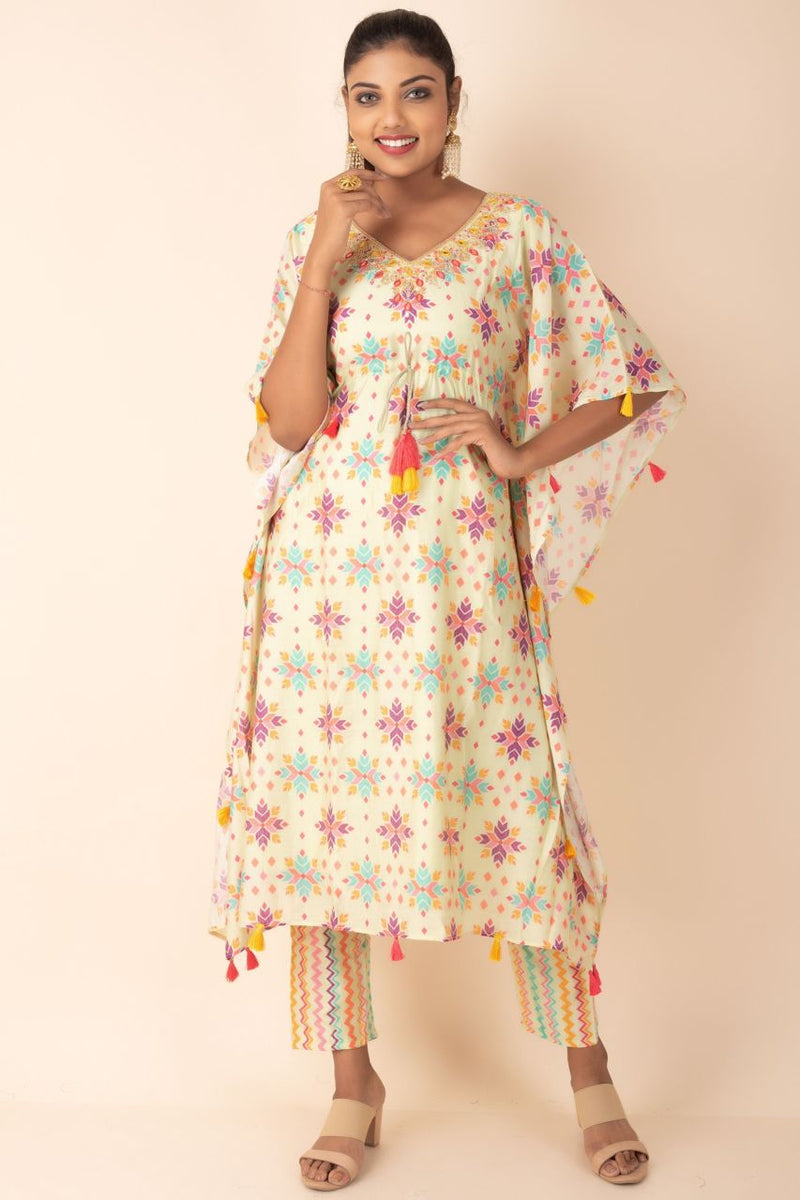 Kaftan Style Kurti Set With Pant Bottom