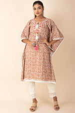 Kaftan Style Kurti in Printed Cotton with Tassel in Yoke