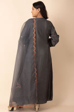 Long Kurti In Dark Grey Colour With Organza Dupatta