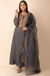 Long Kurti In Dark Grey Colour With Organza Dupatta