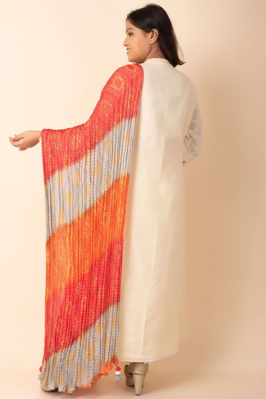 Offwhite Cotton Kurti With Crushed Dupatta