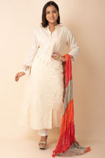 Offwhite Cotton Kurti With Crushed Dupatta