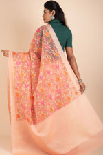 Peach Colour Organza Saree With Resham Work