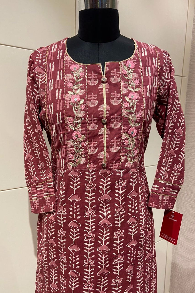 Printed Cotton Women Suit in Maroon Colour