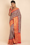 Printed Fancy Silk Saree In Grey and Red Combination