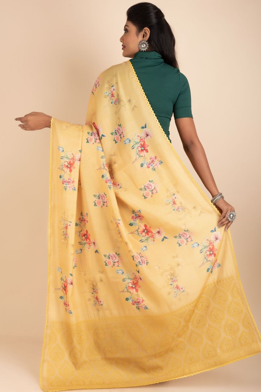 Printed Moonga Satin Saree For Party Wear