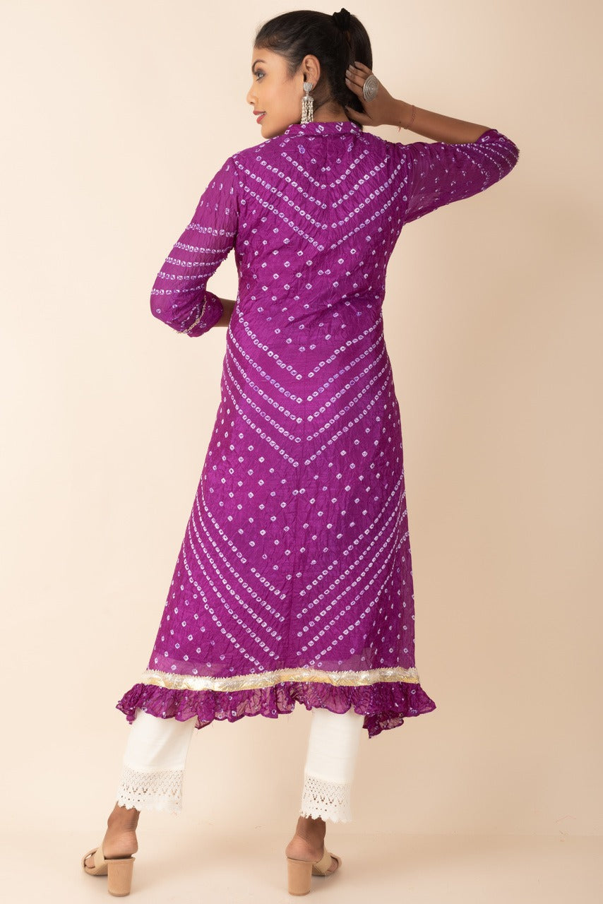 Satin Kurti With Beautiful Chundari Prints and Tassel