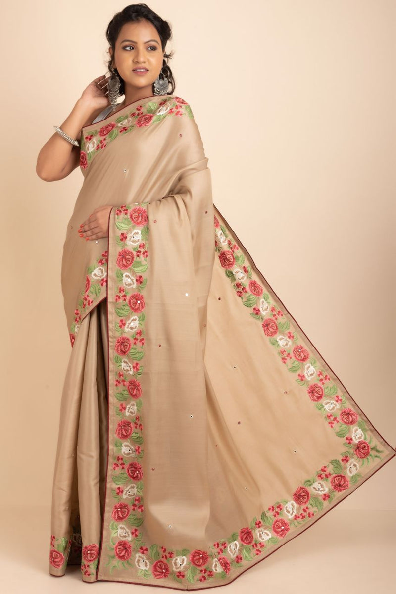 Satin Tussar Saree Rich With Resham Parsi Border