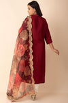 Silk Kurta In Maroon Colour With Organza Dupatta