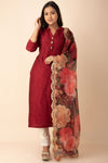 Silk Kurta In Maroon Colour With Organza Dupatta