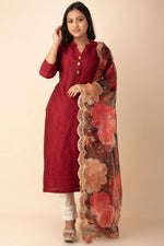 Silk Kurta In Maroon Colour With Organza Dupatta