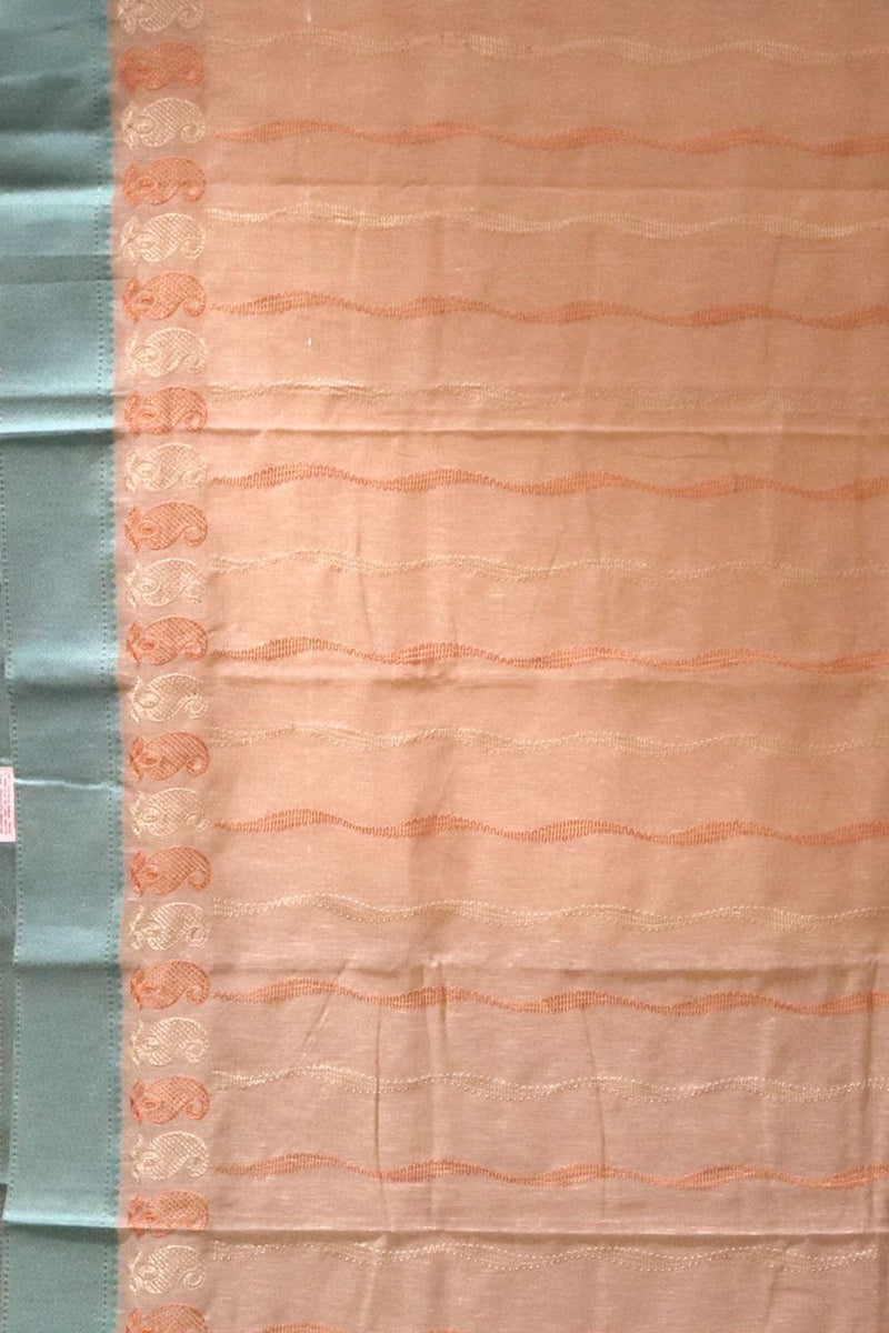 Cotton Saree In Light Orange Colour With Thread Work