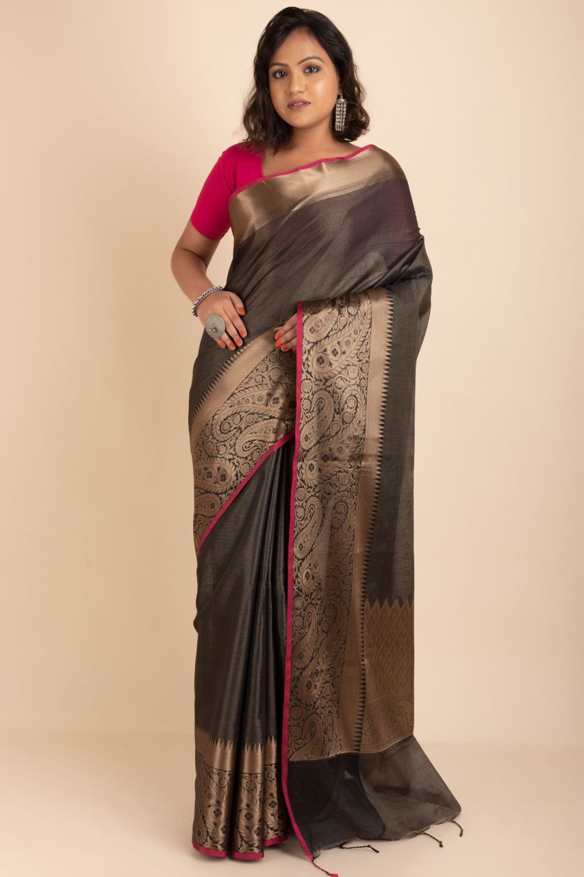 Tissue Cotton Saree With Kalamkari Zari Border