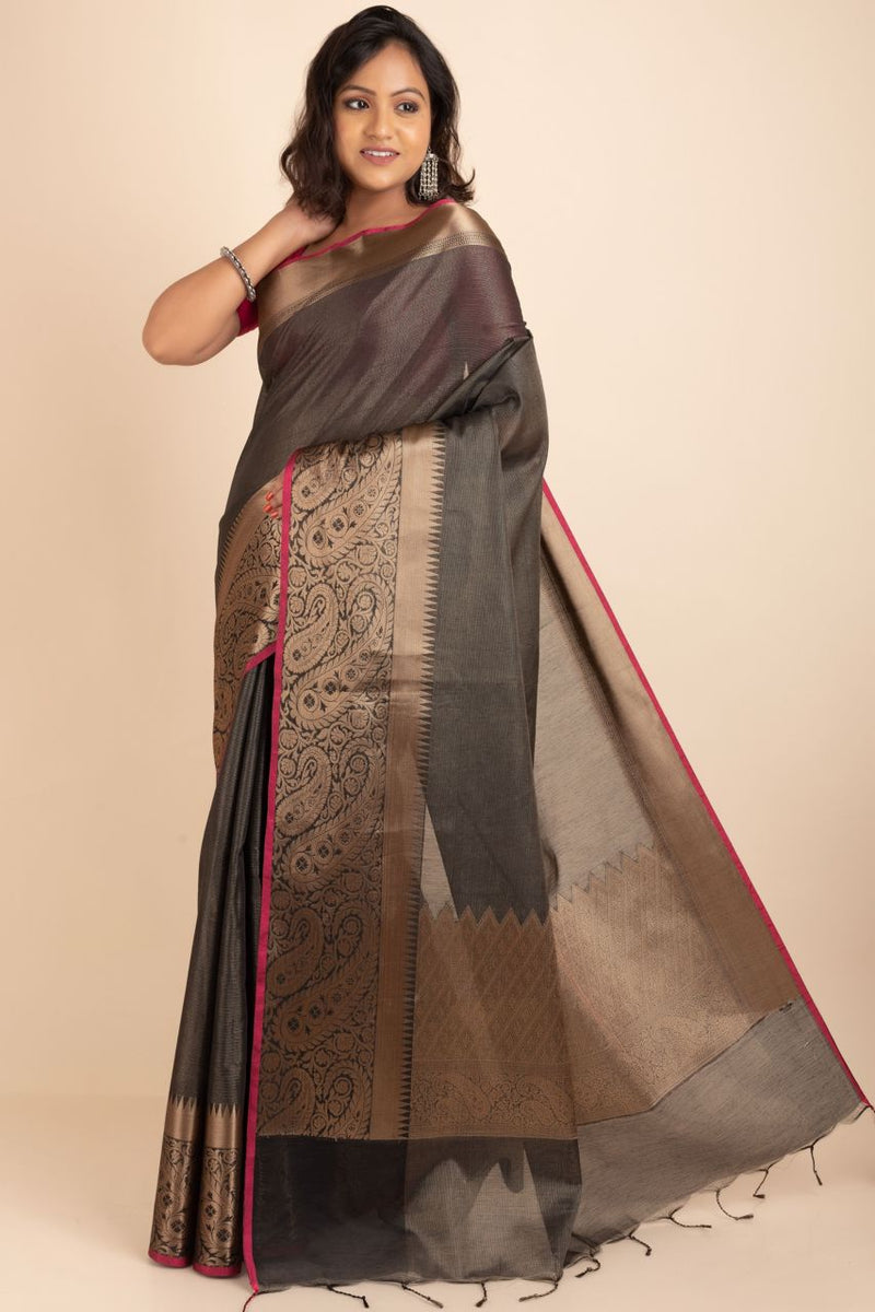 Tissue Cotton Saree With Kalamkari Zari Border