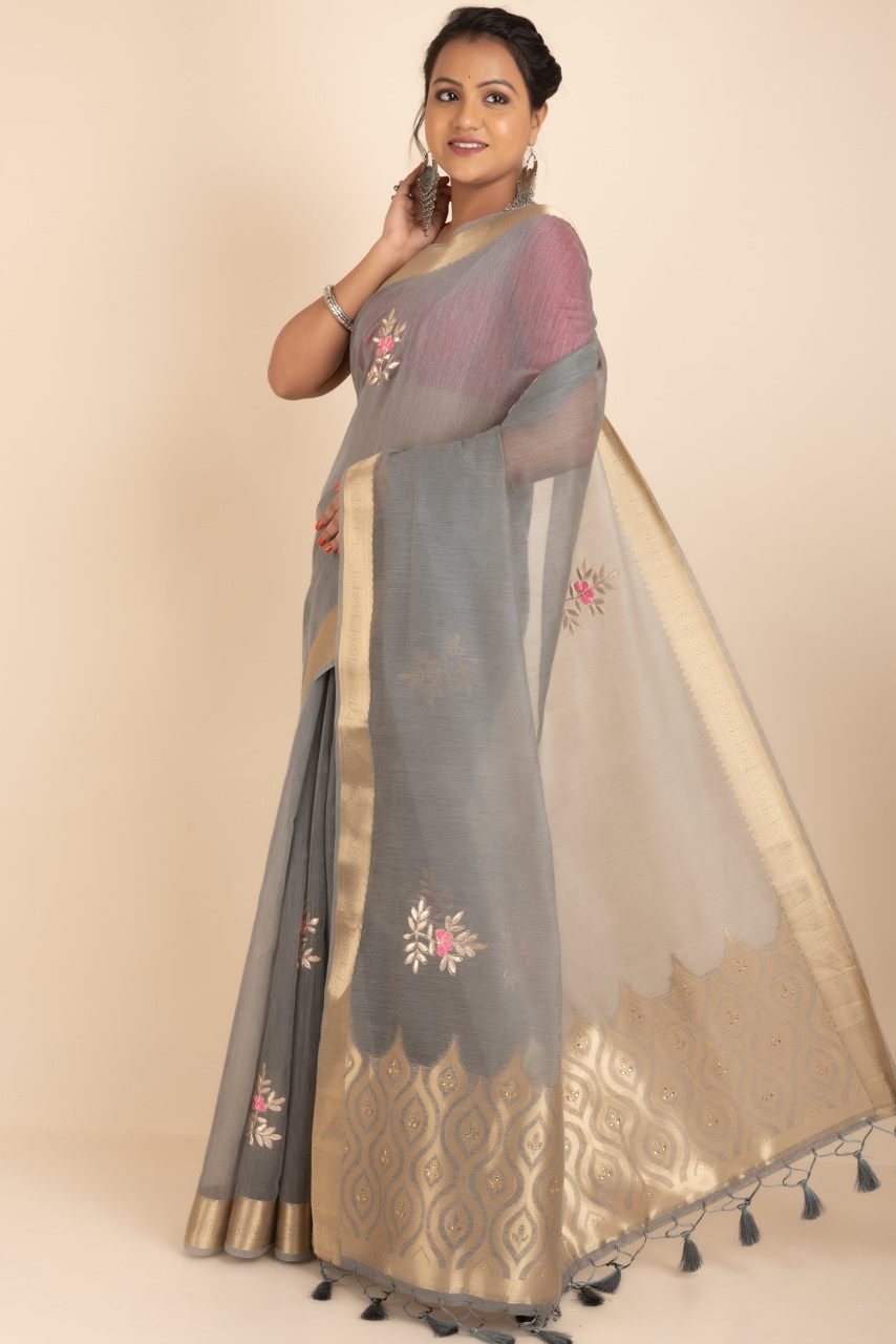 Tissue Cotton Saree With Zari Border