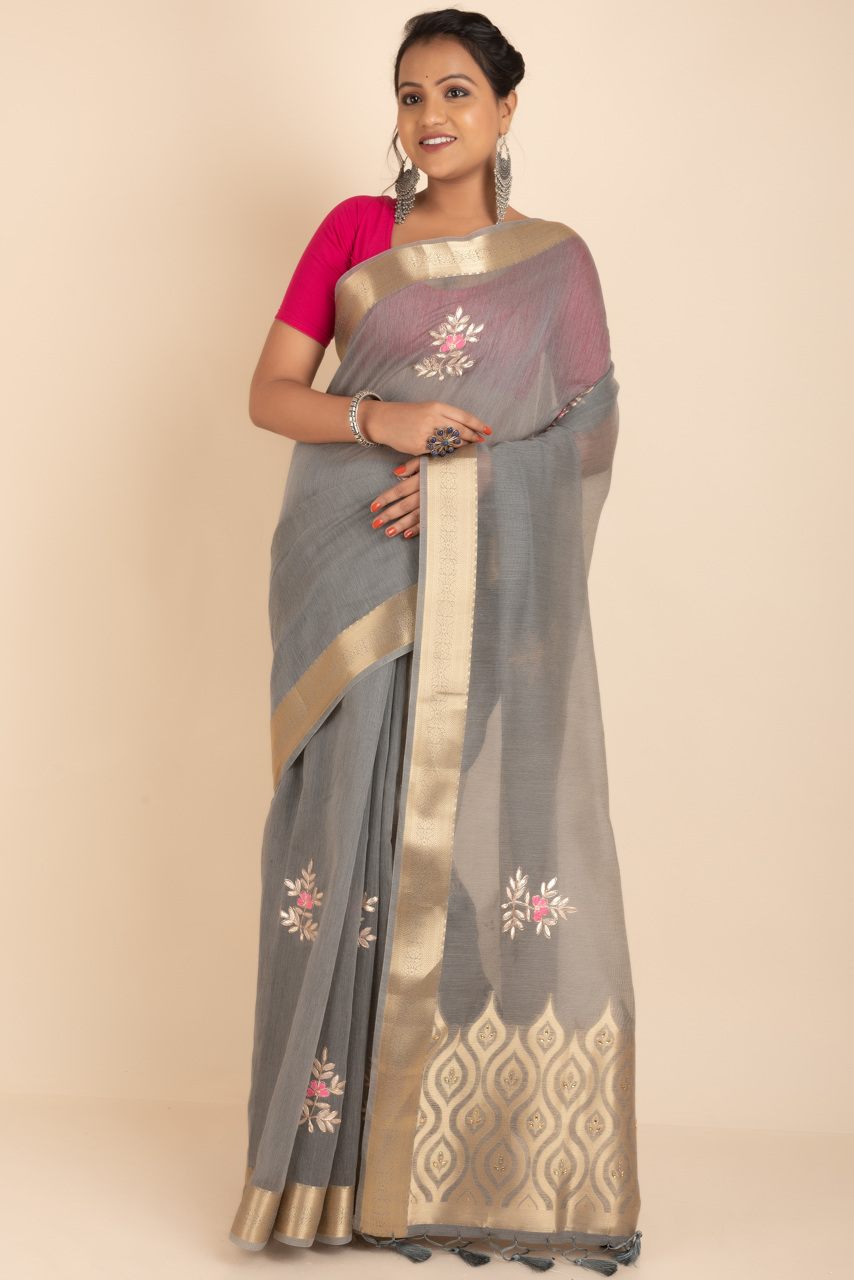 Tissue Cotton Saree With Zari Border