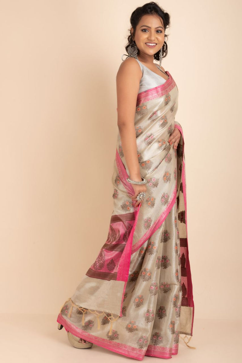 Tissue Cotton Saree For Festival Look- Kalamkari Work