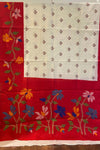 Tussar Saree in Red & White