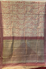 White and Maroon Tussar Saree