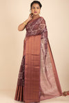 Batik Printed Tussar Silk Saree in Brown Colour