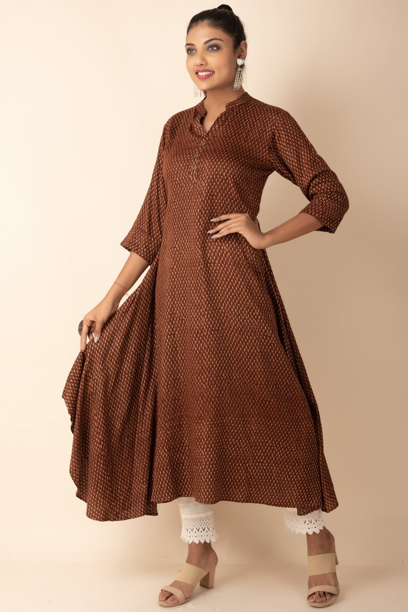 A Cut Long Kurti on Printed Cotton Fabric